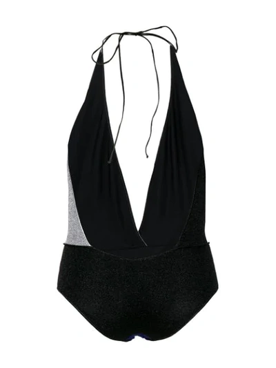 Shop Oseree Plunge Colour Block Swimsuit In Black