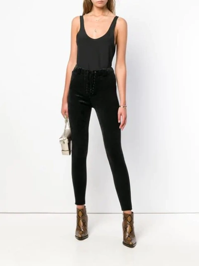 lace-up velour skinny trousers