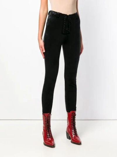 lace-up velour skinny trousers