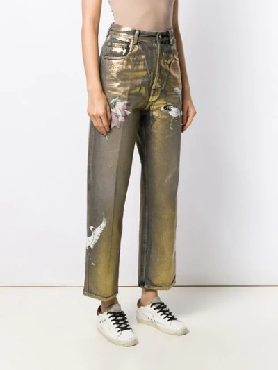 GOLDEN GOOSE SPRAY PAINTED WIDE LEG JEANS - 金色