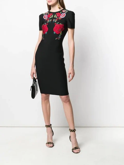 Shop Alexander Mcqueen Floral Embroidered Dress In Black