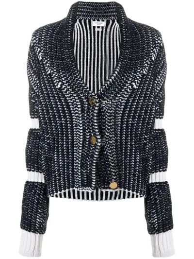 Shop Thom Browne Bi-colored Chunky Shawl Collar Cardigan - Blue