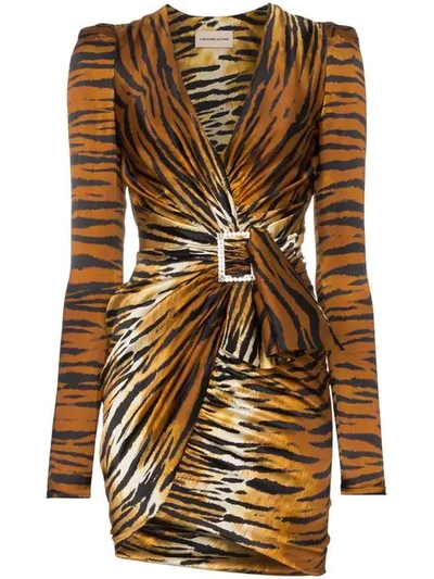 Shop Alexandre Vauthier V-neck Tiger Print Silk Blend Mini Dress In 1054 Tiger