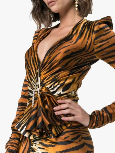 Shop Alexandre Vauthier V-neck Tiger Print Silk Blend Mini Dress In 1054 Tiger