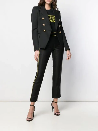 Shop Moschino Embroidered Rope Detail Trousers In Black