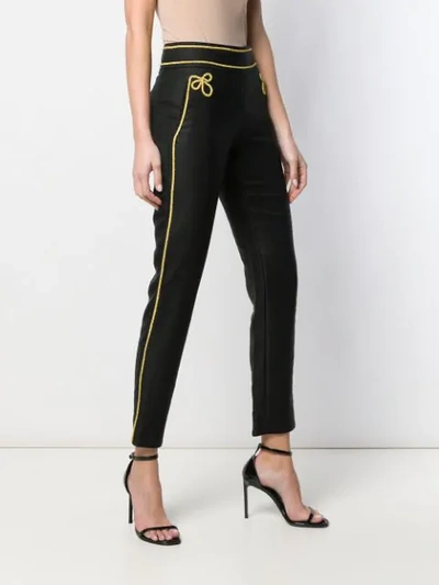 Shop Moschino Embroidered Rope Detail Trousers In Black