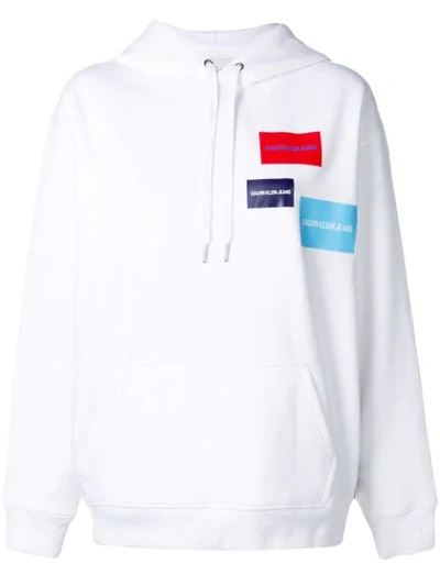 Shop Calvin Klein Jeans Est.1978 Calvin Klein Jeans Logo Print Hoodie - White