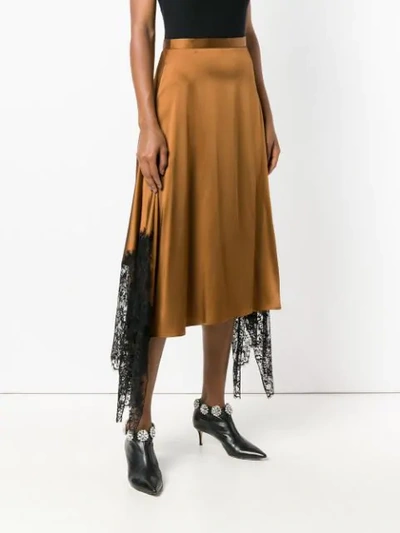 Shop Christopher Kane Lace Trim Satin Skirt In Brown