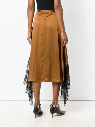 Shop Christopher Kane Lace Trim Satin Skirt In Brown