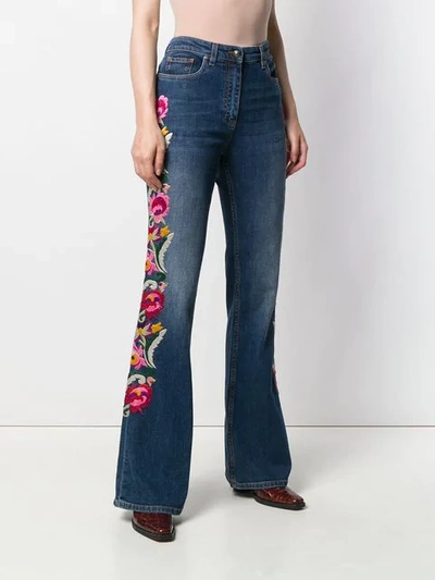 Shop Etro Floral Embroidered Flared Jeans In Blue