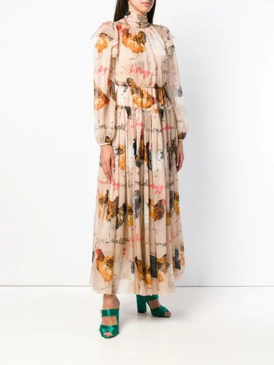 Shop Dolce & Gabbana Galline Print Dress - Neutrals