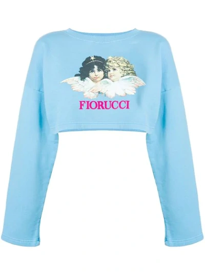 Shop Fiorucci Cropped Logo Jumper In Blue