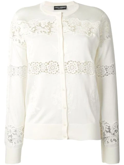 Shop Dolce & Gabbana Lace Detail Cardigan In White