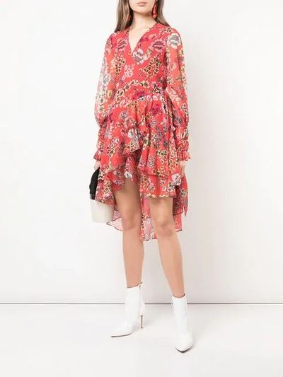 ALEXIS FLORAL PRINT WRAP DRESS - 红色