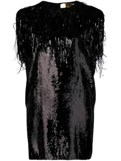 Shop Msgm Sequin Shift Dress In Black