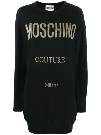 Shop Moschino Logo Sweater Dress In Black