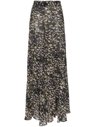 Shop Ganni Floral Print Maxi Skirt In Black