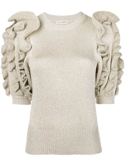 Shop Ulla Johnson Metallic Knit Ruffled Sweater In Silver