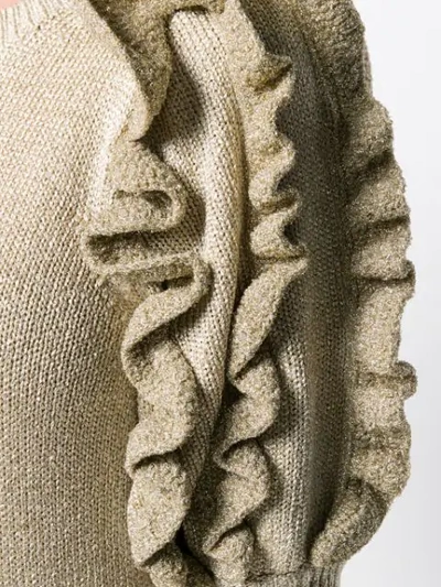 Shop Ulla Johnson Metallic Knit Ruffled Sweater In Silver