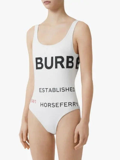 Shop Burberry Horseferry Print Swimsuit In White
