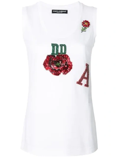 Shop Dolce & Gabbana Rose Tank Top In White