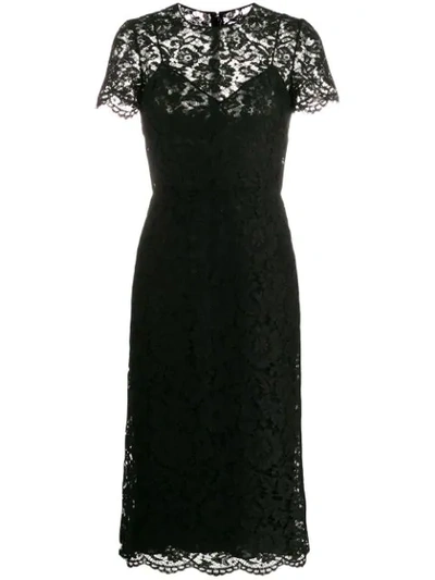 Shop Valentino Floral Lace Midi Dress In Black