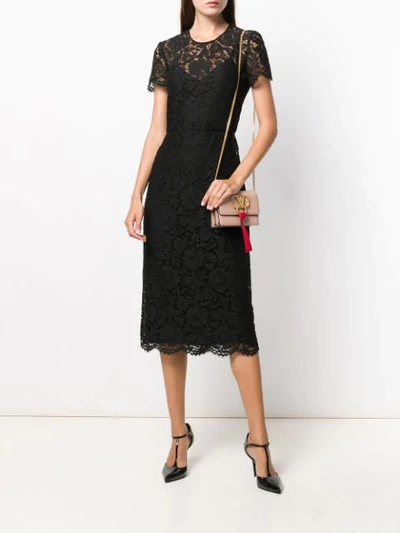 Shop Valentino Floral Lace Midi Dress In Black