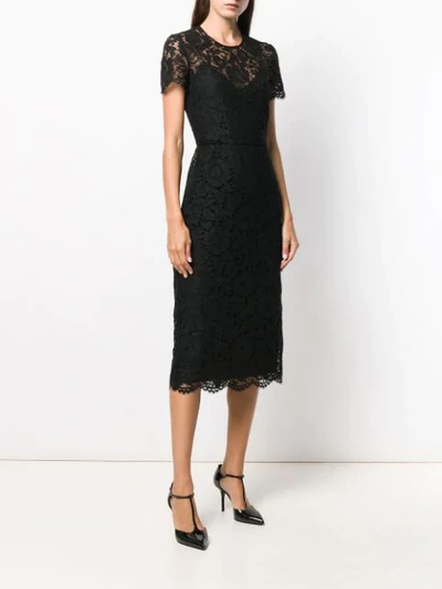 Shop Valentino Floral Lace Midi Dress In Black