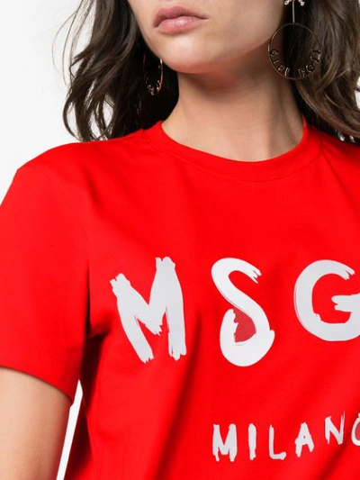 Shop Msgm Logo Print Cotton T In Red