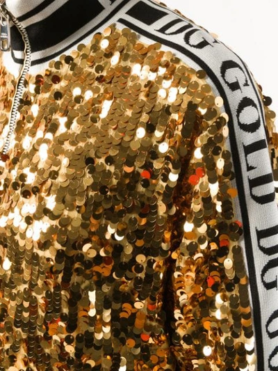 Shop Dolce & Gabbana Branded Sequinned Bomber Jacket In Gold