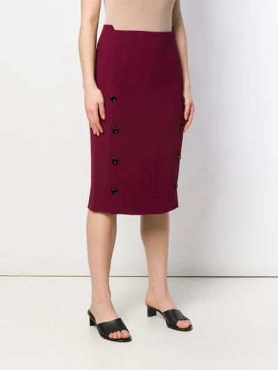 Shop Joseph Side Buttons Pencil Skirt In Red