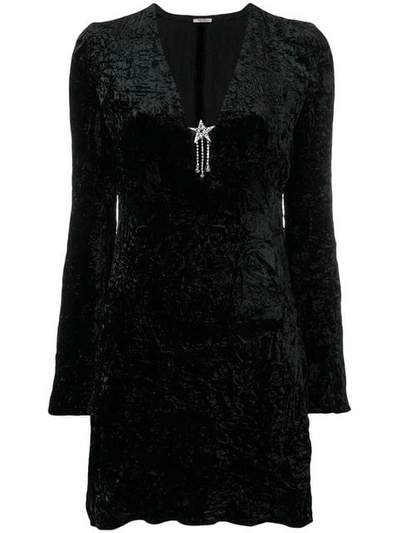 Shop Miu Miu Crystal Star Velvet Dress In Black
