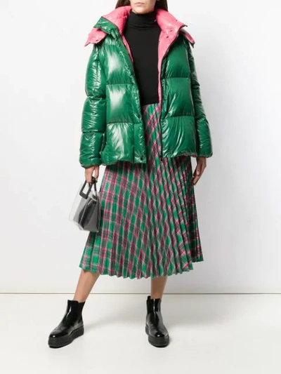 Shop Moncler Karierter Faltenrock In Green