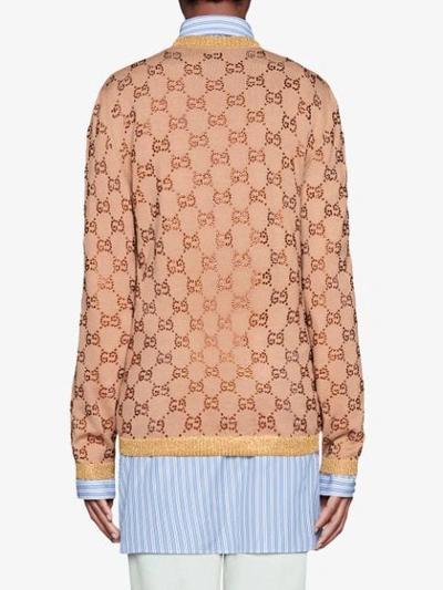 Shop Gucci Sweater With Crystal Gg Motif In Neutrals