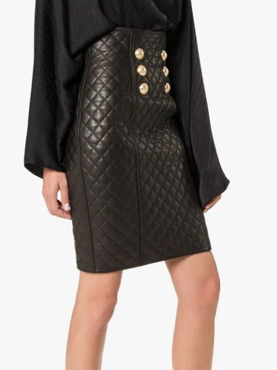 BALMAIN QUILTED LEATHER HIGH-RISE SKIRT - 黑色