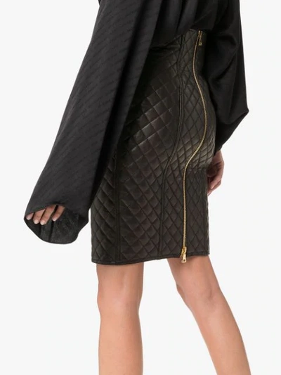 BALMAIN QUILTED LEATHER HIGH-RISE SKIRT - 黑色