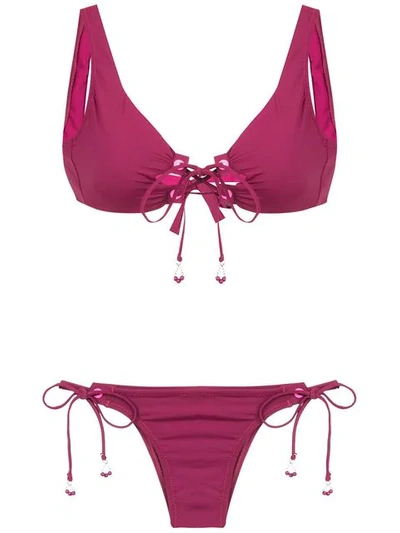 Shop Amir Slama Lace Up Bikini In Pink