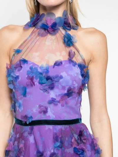 Shop Marchesa Notte Floral Embroidered Dress In Purple