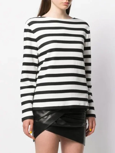 Shop Saint Laurent Striped Fine Knit Jumper In Black