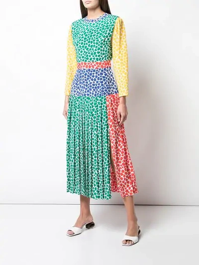 Shop Rixo London Patterned Pleat Dress In Multicolour
