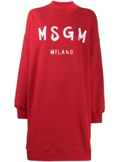 Shop Msgm Logo Jumper Dress In Red
