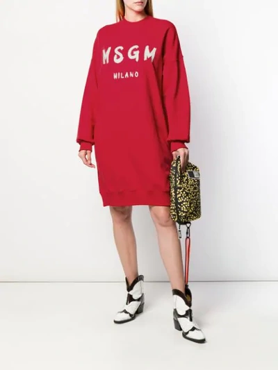 Shop Msgm Logo Jumper Dress In Red