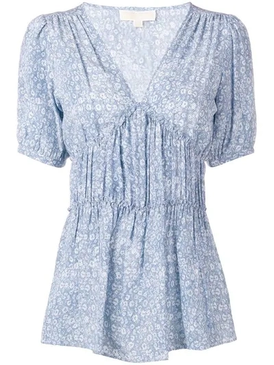 Shop Michael Kors Floral Print Blouse In Blue