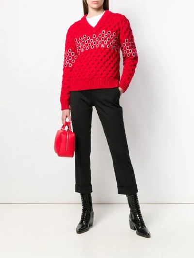 Shop Prada Jewelled Knitted Jumper In Red