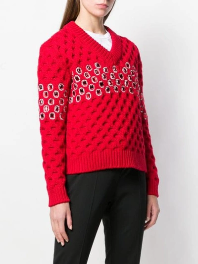 Shop Prada Jewelled Knitted Jumper In Red