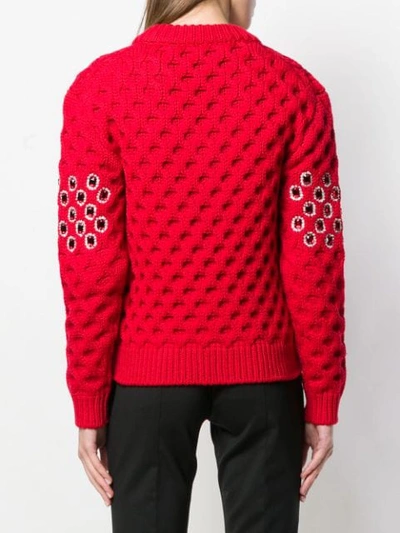 Shop Prada Jewelled Knitted Jumper In Red