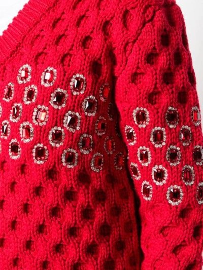 Shop Prada Jewelled Knitted Jumper In Red