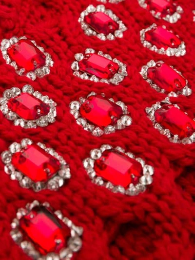 Shop Prada Jewelled Knitted Jumper In Red