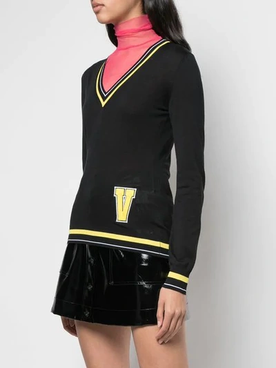 Shop Versace Letter Patch Sweater In Black