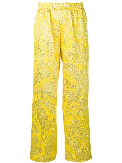Shop Aspesi Jacquard Wide Leg Trousers In Yellow